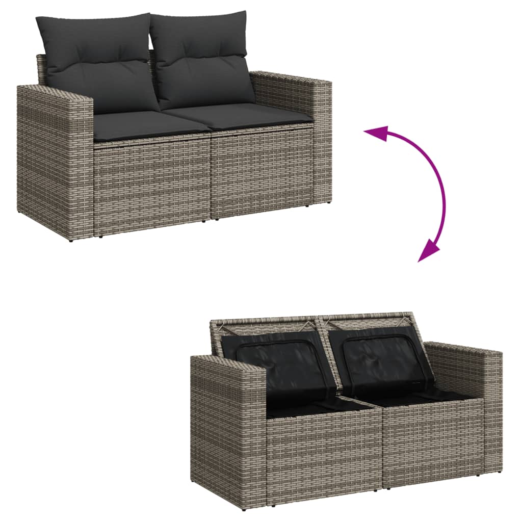 Tuinbank 2-zits met kussens poly rattan grijs