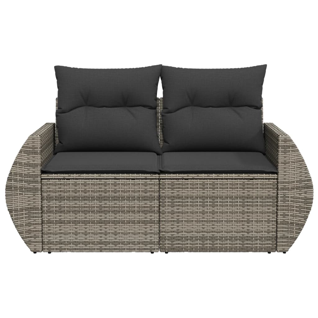 Tuinbank 2-zits met kussens poly rattan grijs