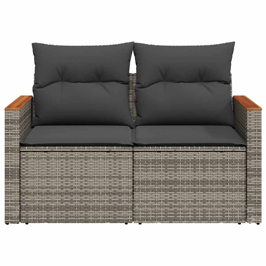 Tuinbank 2-zits met kussens poly rattan grijs