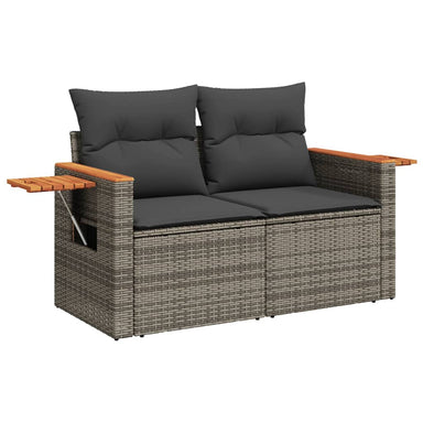 Tuinbank 2-zits met kussens poly rattan grijs