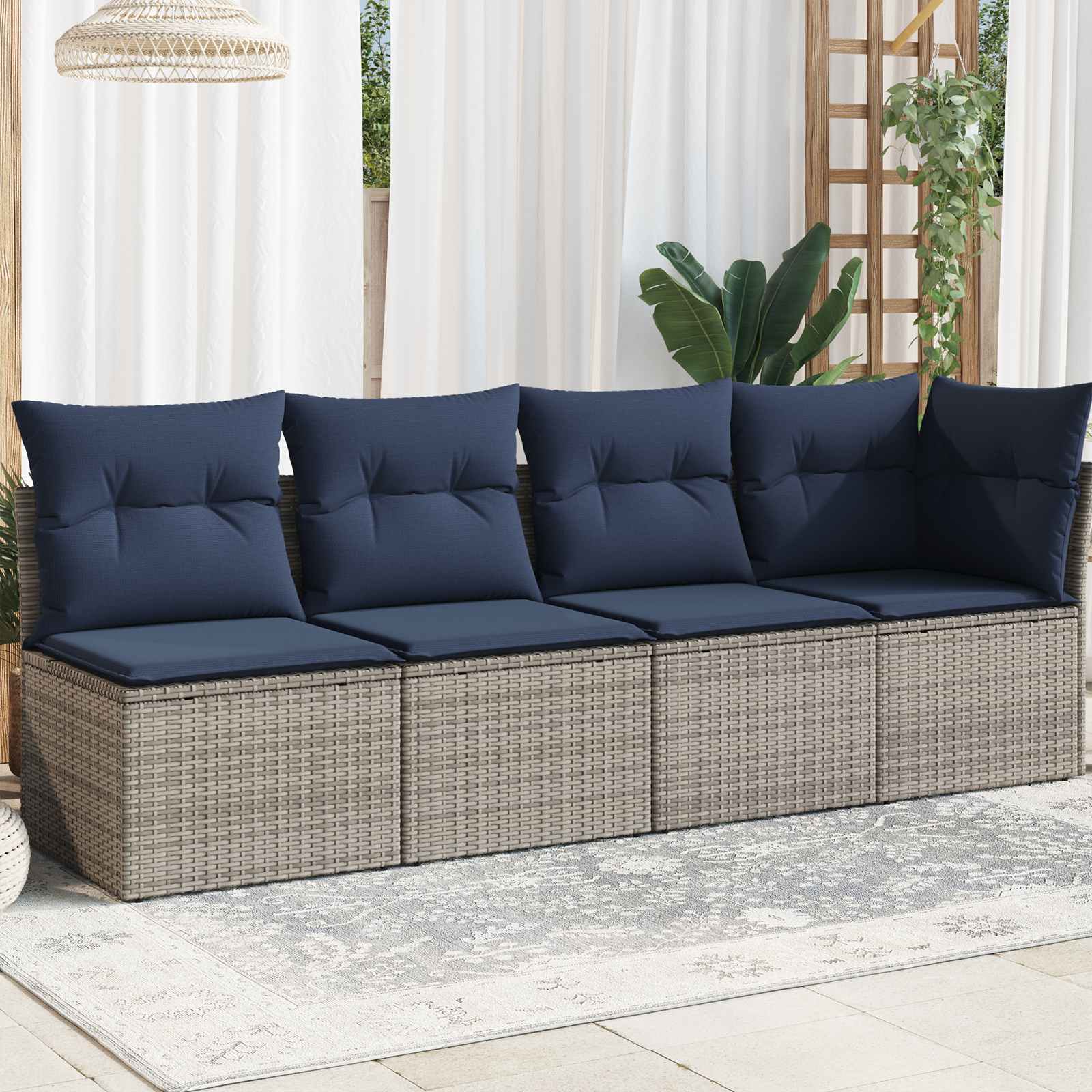 | Tuinbank | met kussen Grijs 227 x 62 x 69 cm poly rattan
