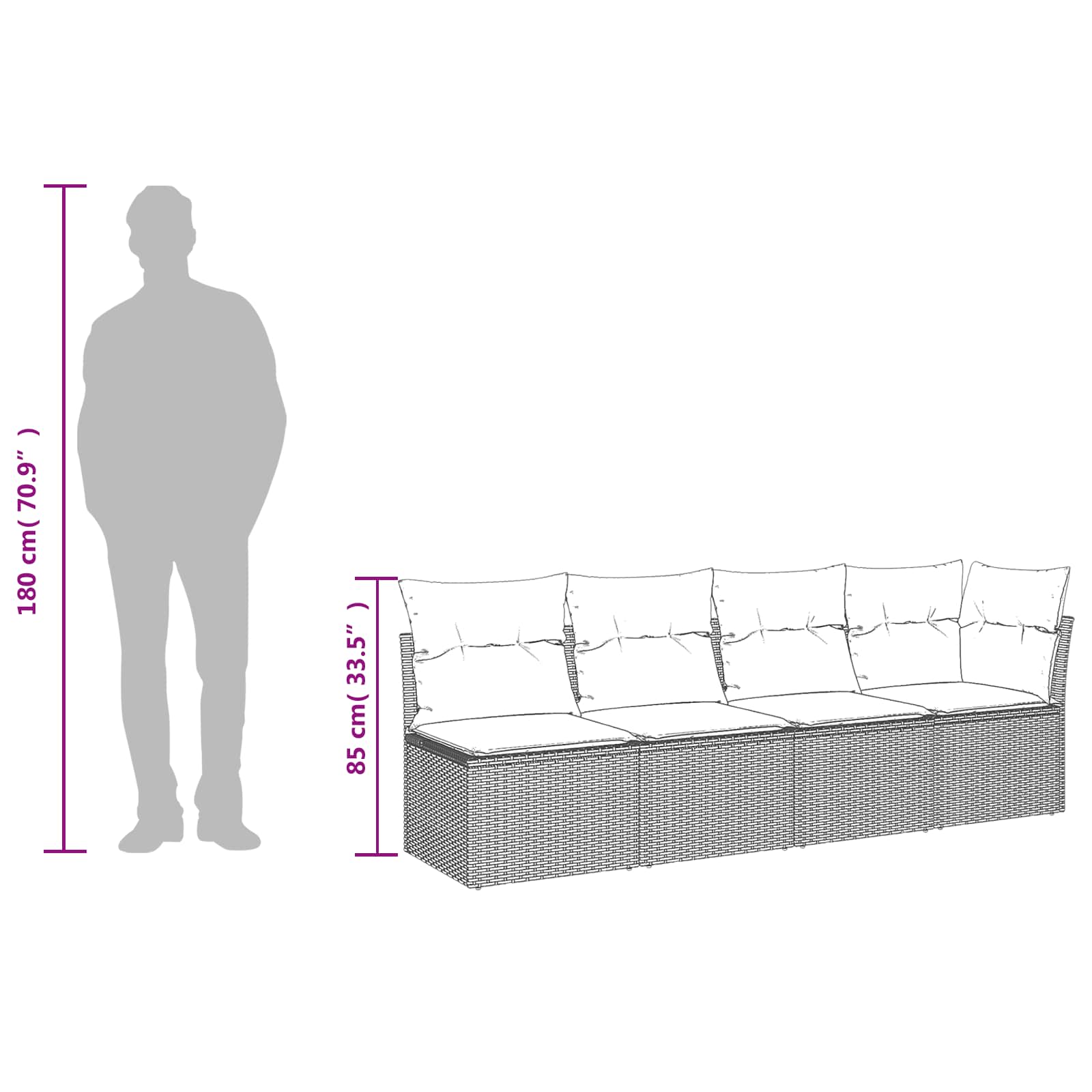 | Tuinbank | met kussen Grijs 227 x 62 x 69 cm poly rattan