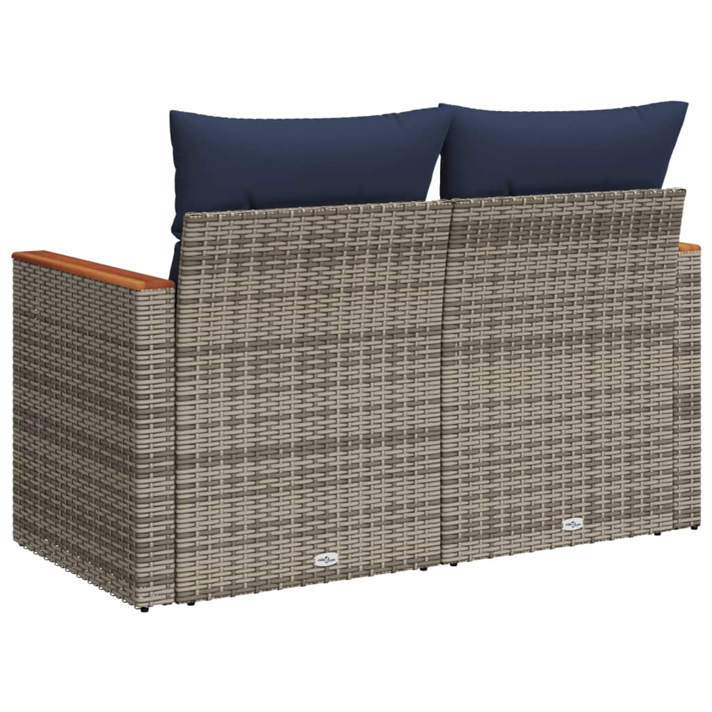 Tuinbank met kussens 2-zits poly rattan grijs