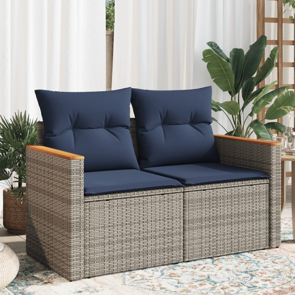 Tuinbank met kussens 2-zits poly rattan grijs