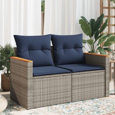 Tuinbank met kussens 2-zits poly rattan grijs