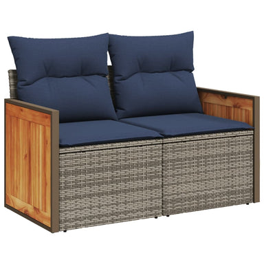 Tuinbank met kussens 2-zits poly rattan grijs