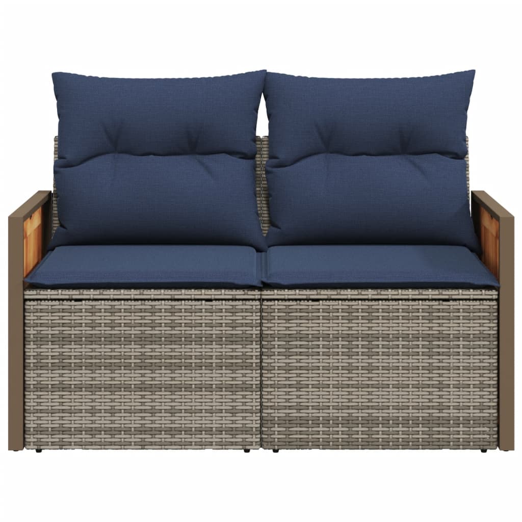 Tuinbank met kussens 2-zits poly rattan grijs