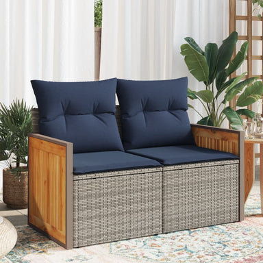 Tuinbank met kussens 2-zits poly rattan grijs
