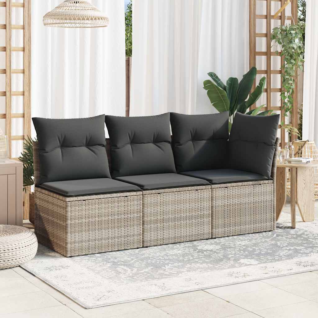Tuinbank zonder armleuning met kussens poly rattan lichtgrijs