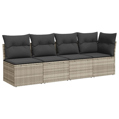 Tuinbank 4-zits met kussens poly rattan lichtgrijs