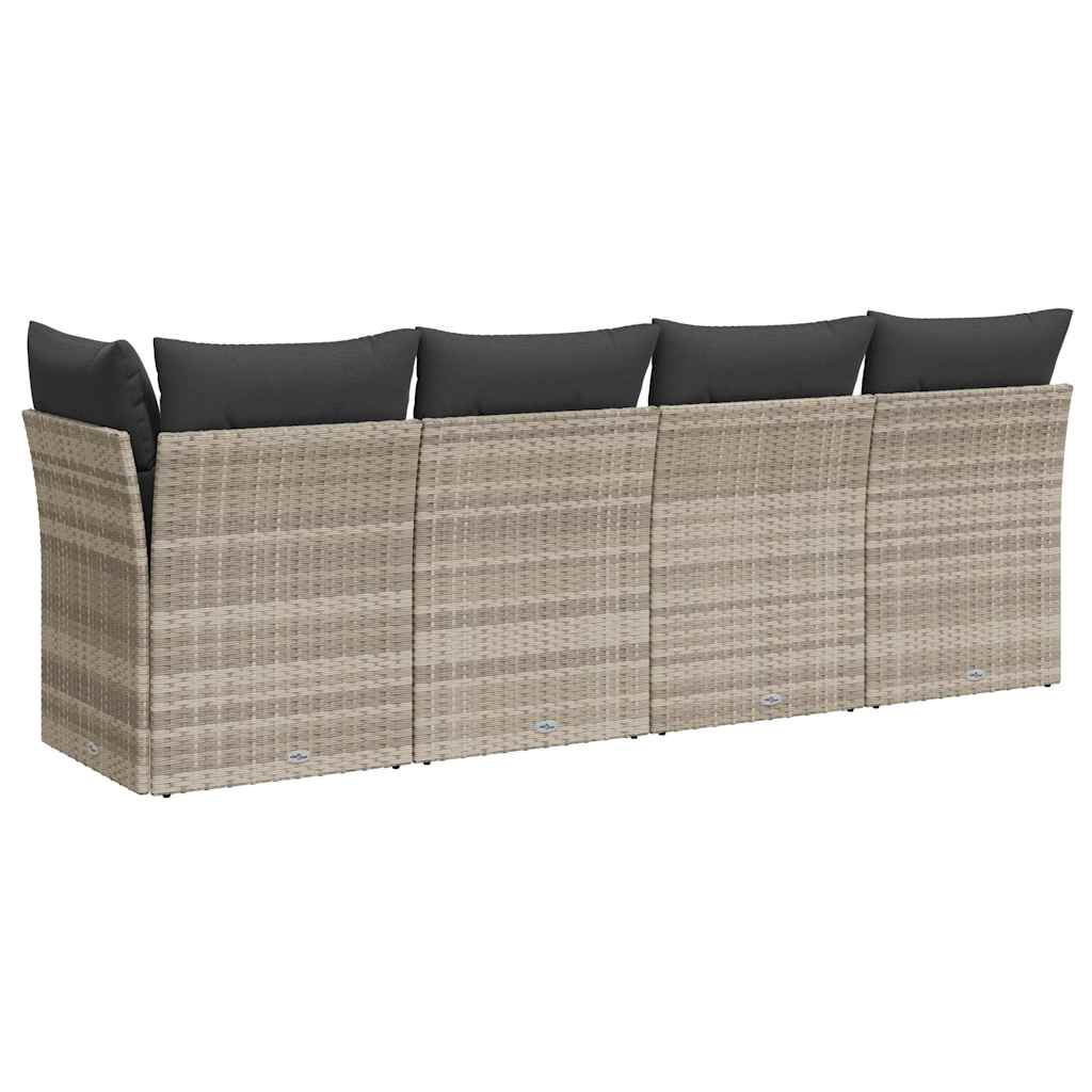 Tuinbank 4-zits met kussens poly rattan lichtgrijs
