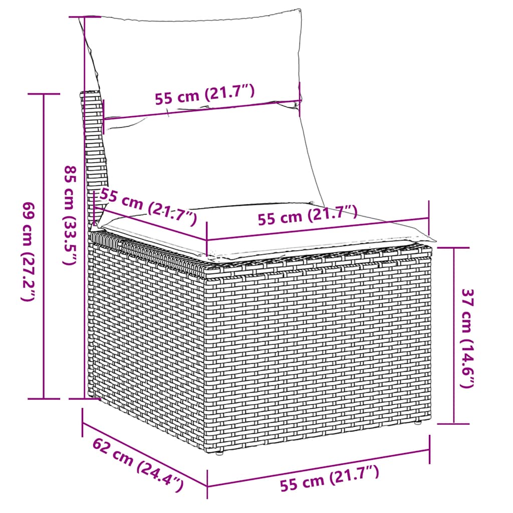 Tuinstoel zonder armleuning met kussens poly rattan lichtgrijs