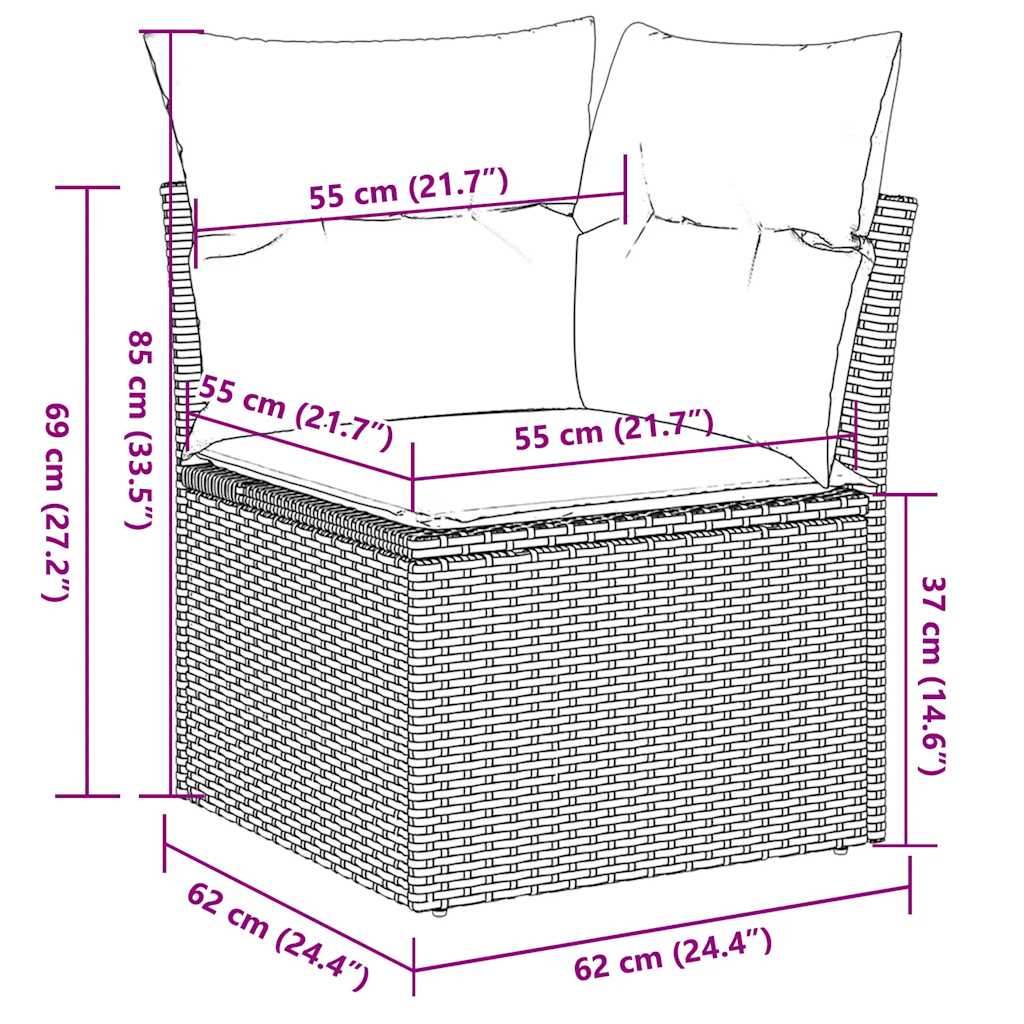Tuinhoekbank met kussens poly rattan lichtgrijs