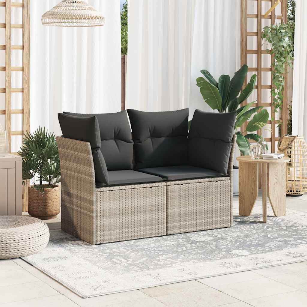 Tuinbank 2-zits met kussens poly rattan lichtgrijs