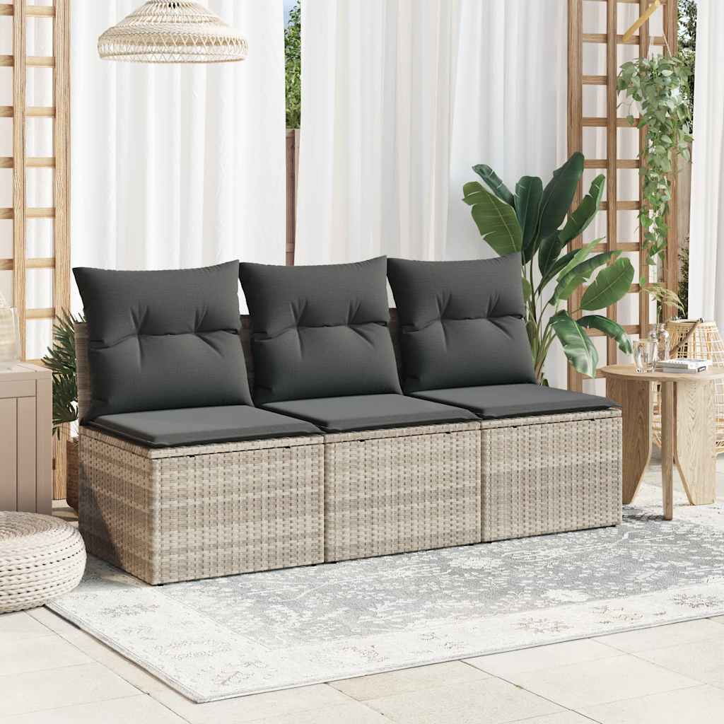 Tuinbank 3-zits met kussens poly rattan lichtgrijs