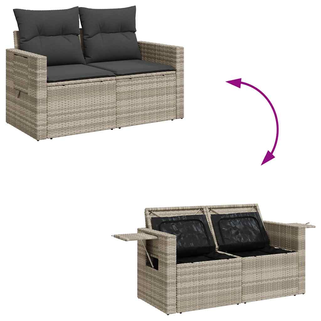 Tuinbank 2-zits met kussens poly rattan lichtgrijs
