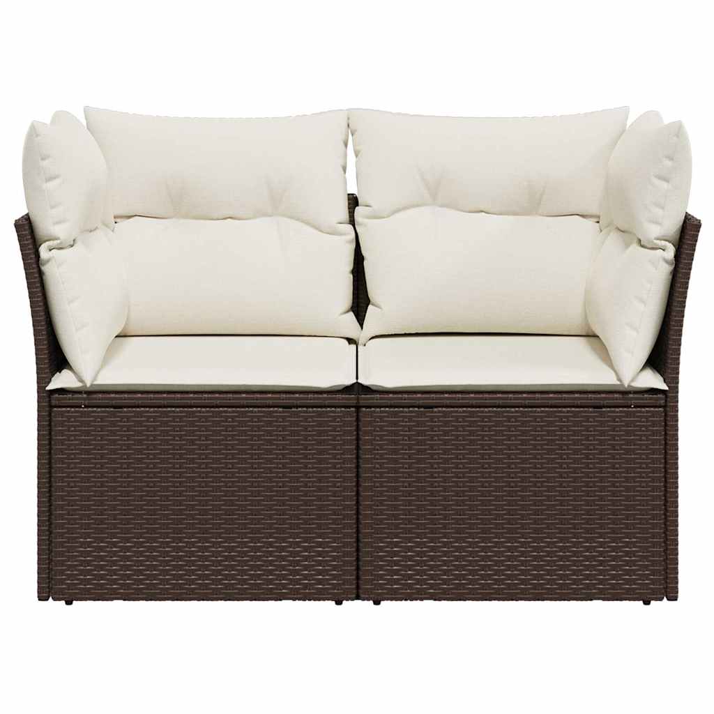 Tuinbank 2-zits met kussens poly rattan bruin