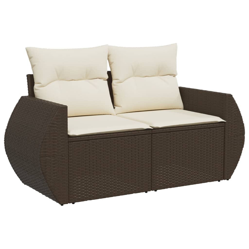 Tuinbank 2-zits met kussens poly rattan bruin