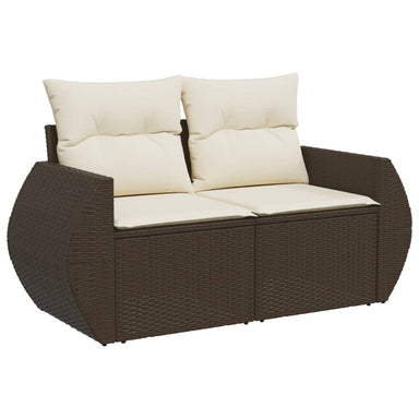 Tuinbank 2-zits met kussens poly rattan bruin