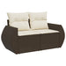 Tuinbank 2-zits met kussens poly rattan bruin