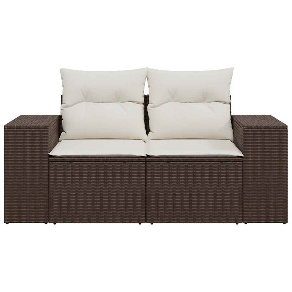 Tuinbank 2-zits met kussens poly rattan bruin