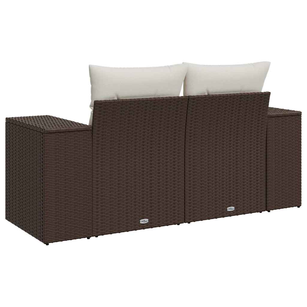 Tuinbank 2-zits met kussens poly rattan bruin