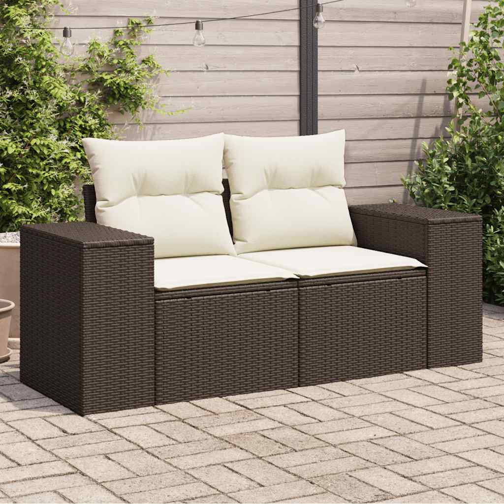 Tuinbank 2-zits met kussens poly rattan bruin