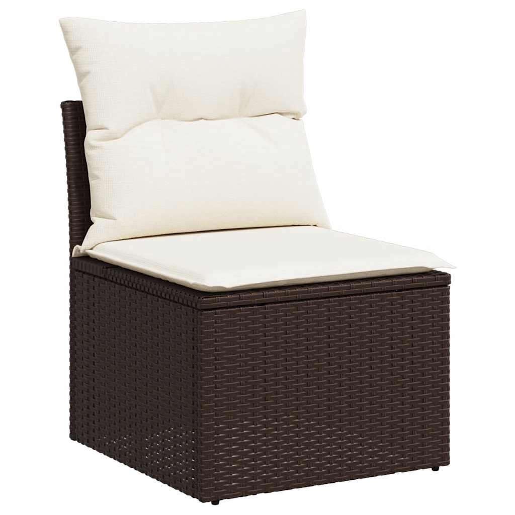 Tuinstoel zonder armleuning met kussens poly rattan bruin