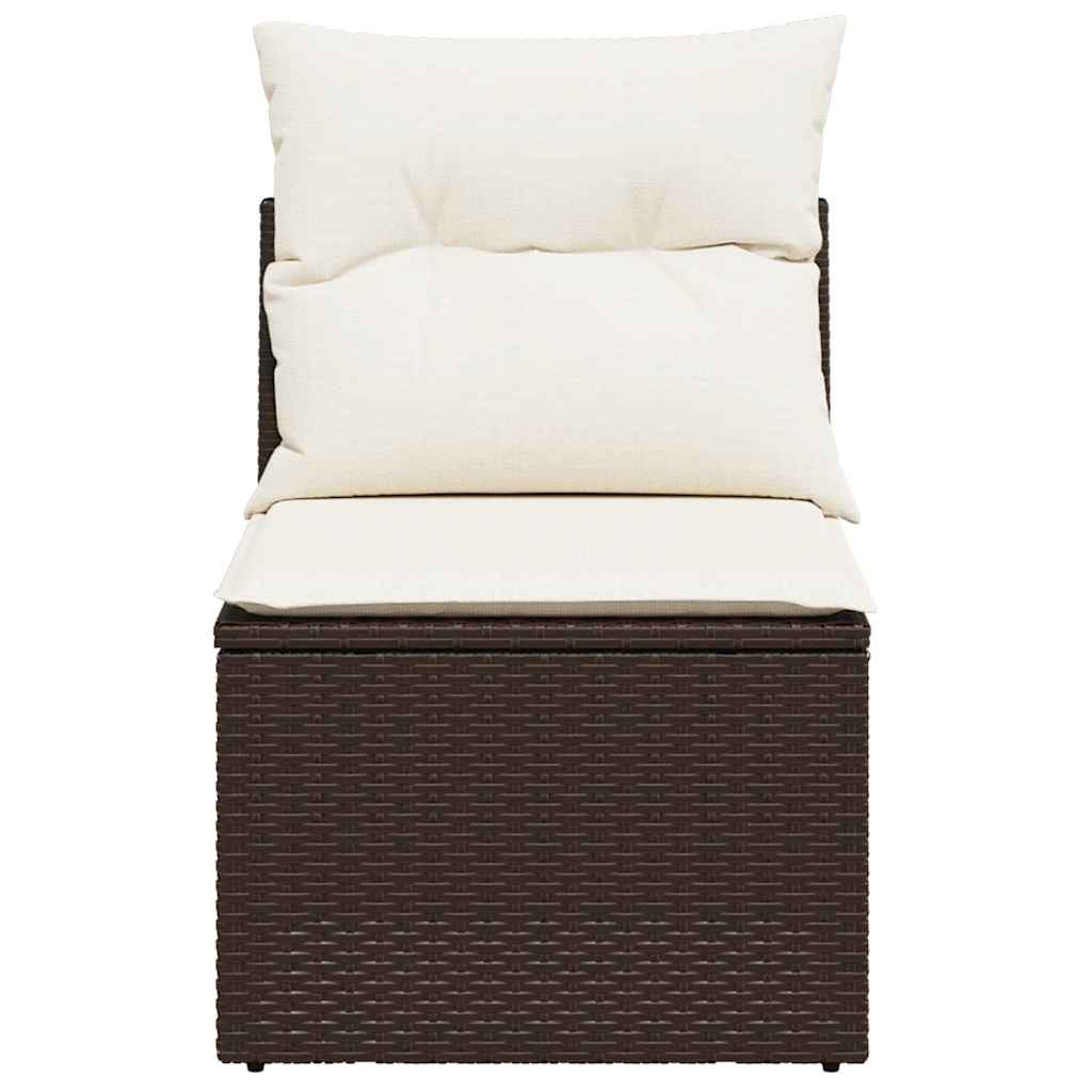 Tuinstoel zonder armleuning met kussens poly rattan bruin