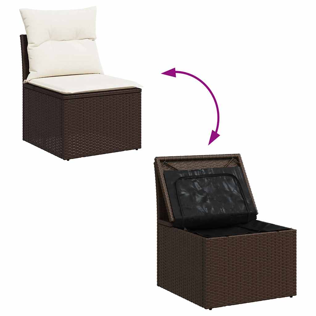 Tuinstoel zonder armleuning met kussens poly rattan bruin