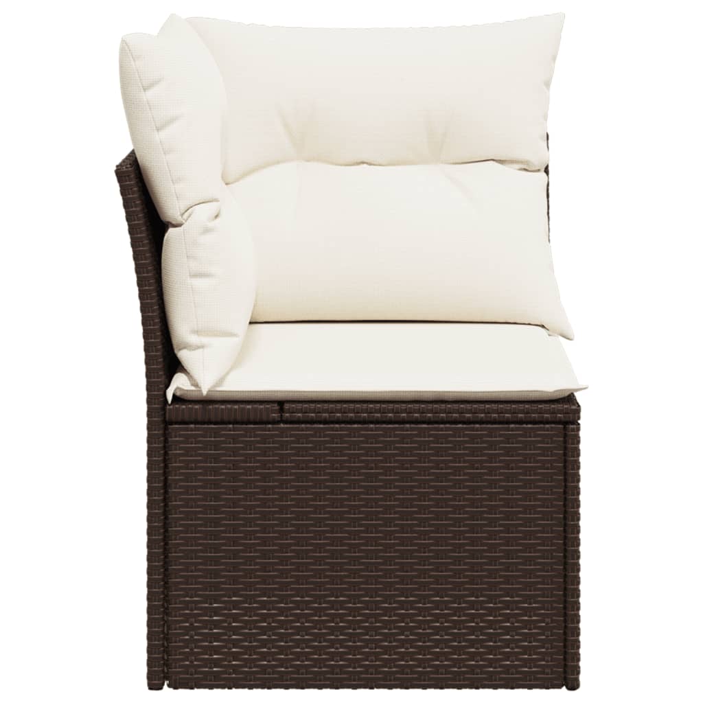 Tuinhoekbank met kussens poly rattan bruin