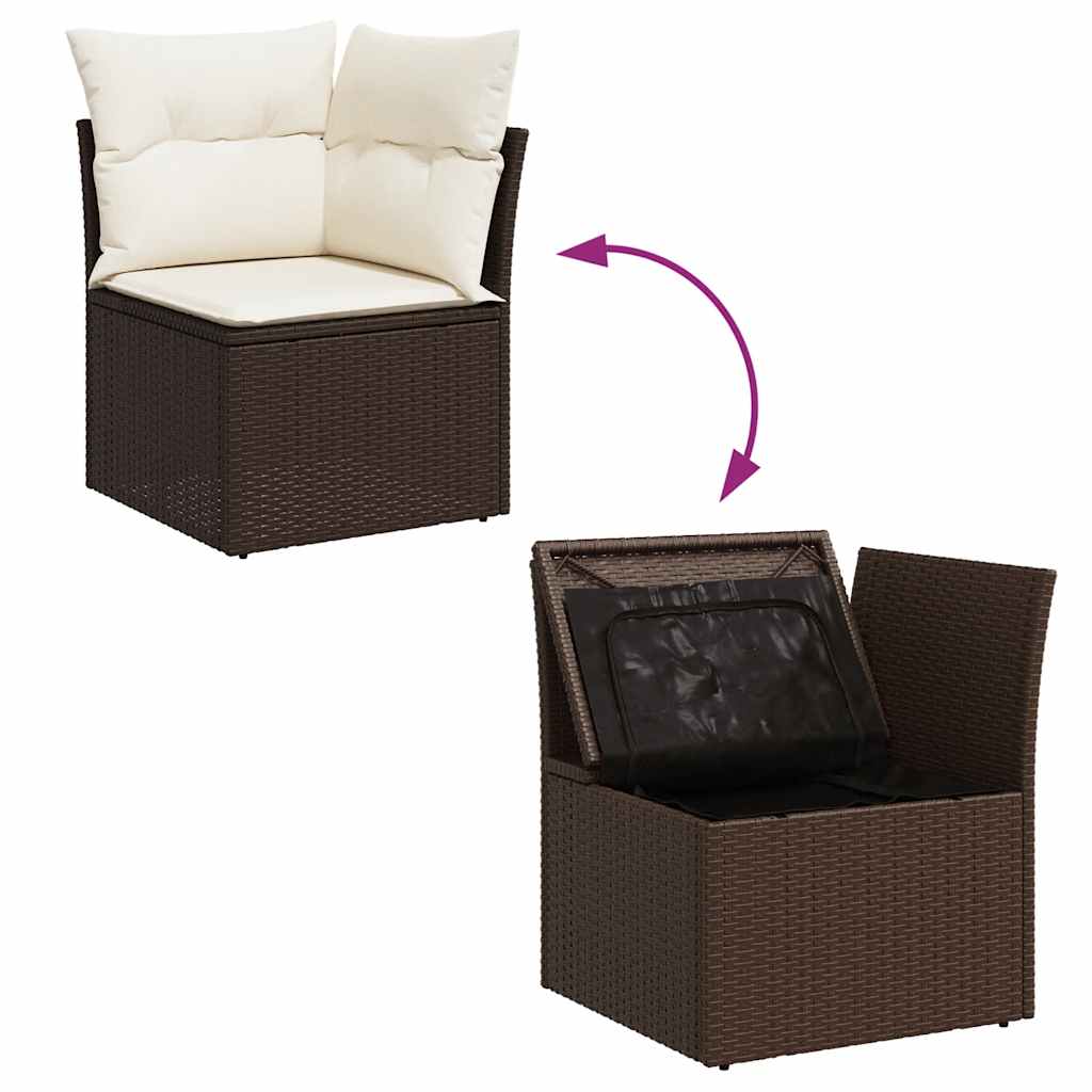 Tuinhoekbank met kussens poly rattan bruin