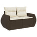 Tuinbank 2-zits met kussens poly rattan bruin