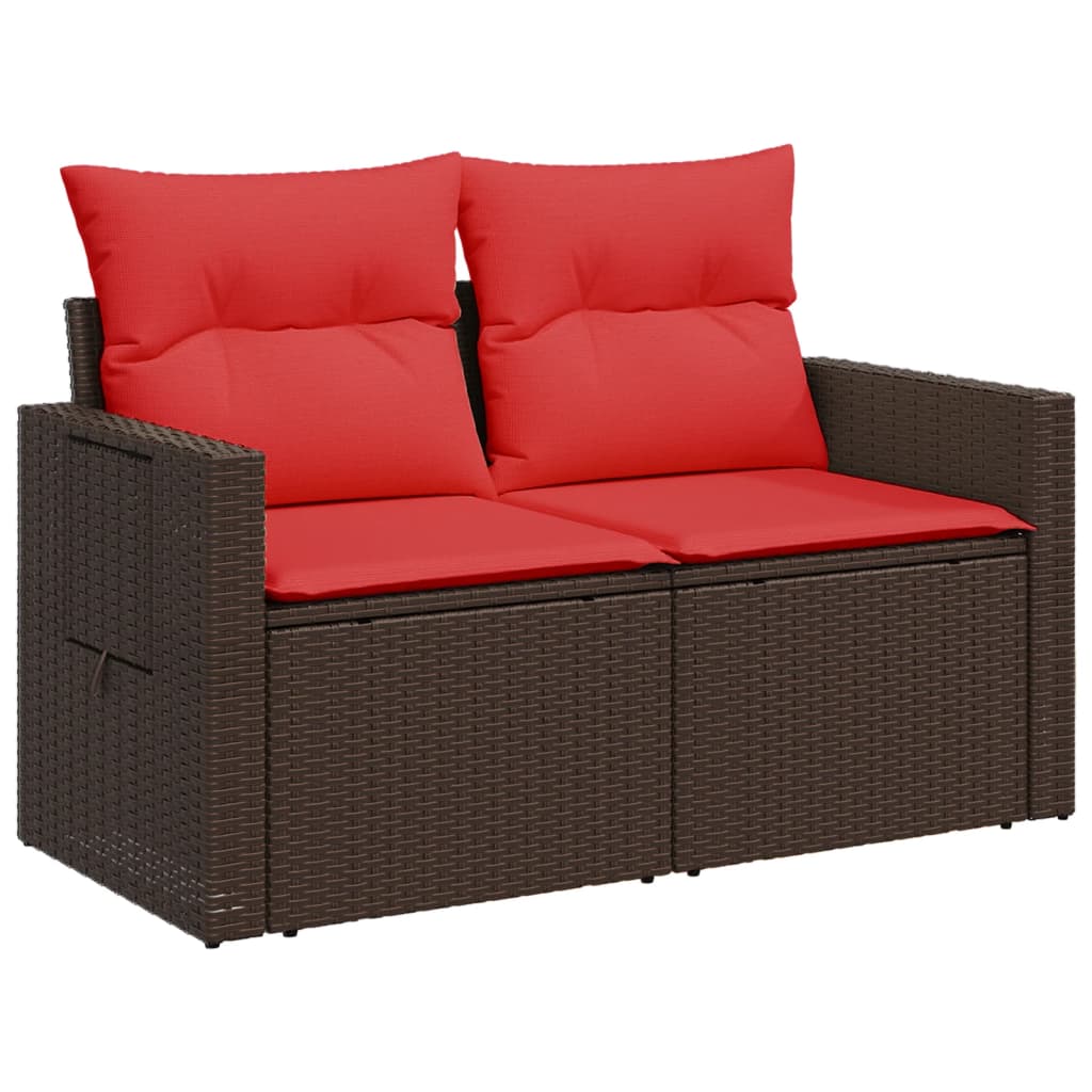 Tuinbank met kussens 2-zits poly rattan bruin