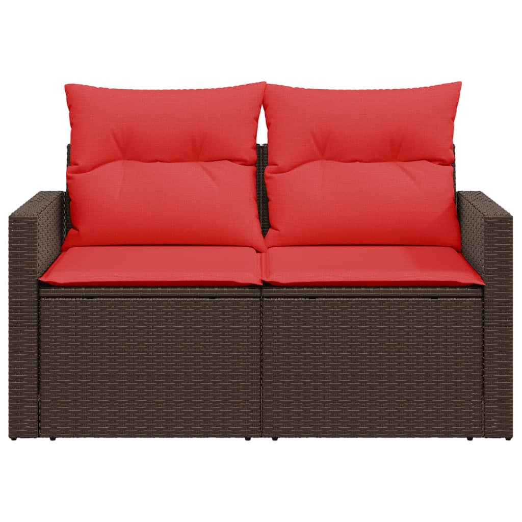 Tuinbank met kussens 2-zits poly rattan bruin
