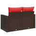 Tuinbank met kussens 2-zits poly rattan bruin