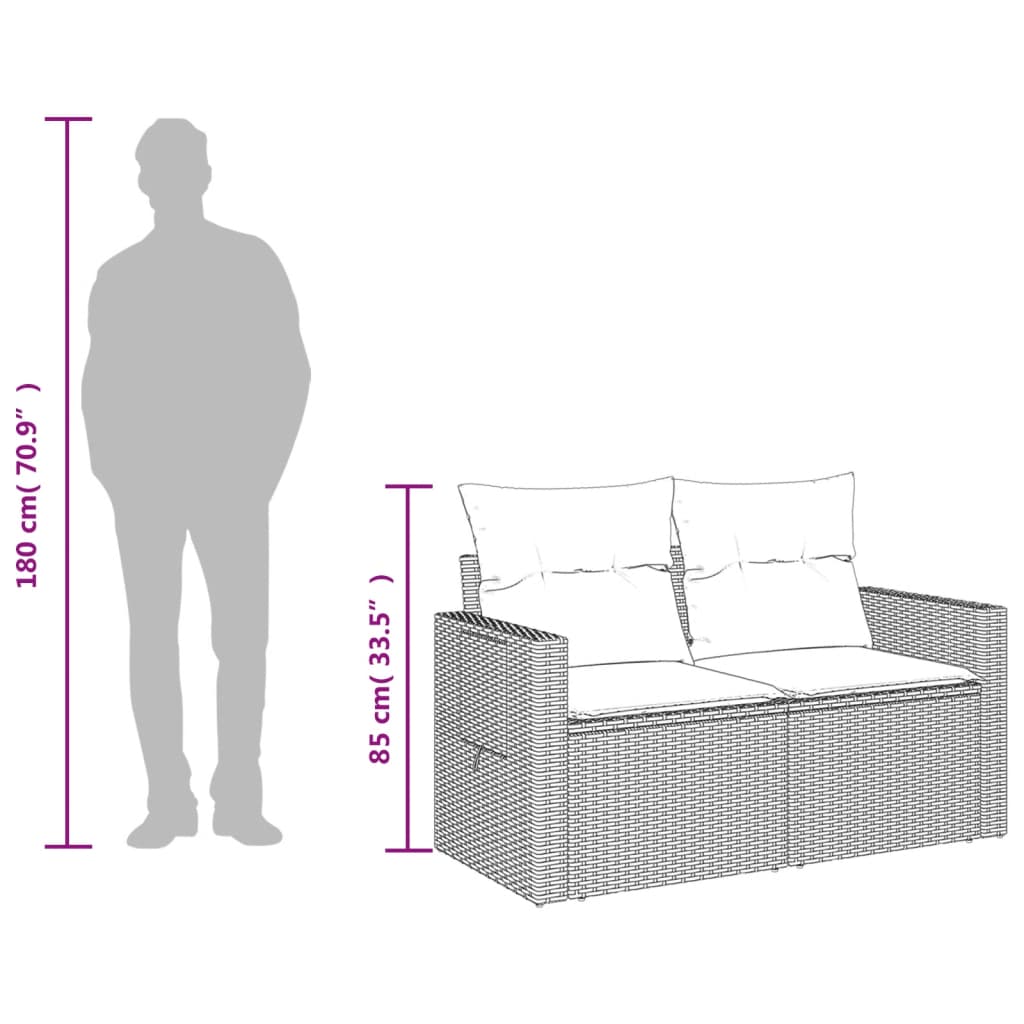 Tuinbank met kussens 2-zits poly rattan bruin