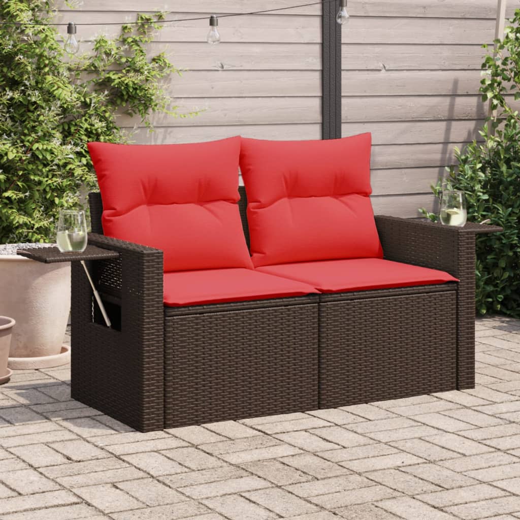 Tuinbank met kussens 2-zits poly rattan bruin