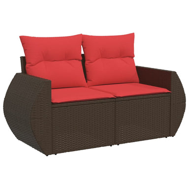 Tuinbank met kussens 2-zits poly rattan bruin
