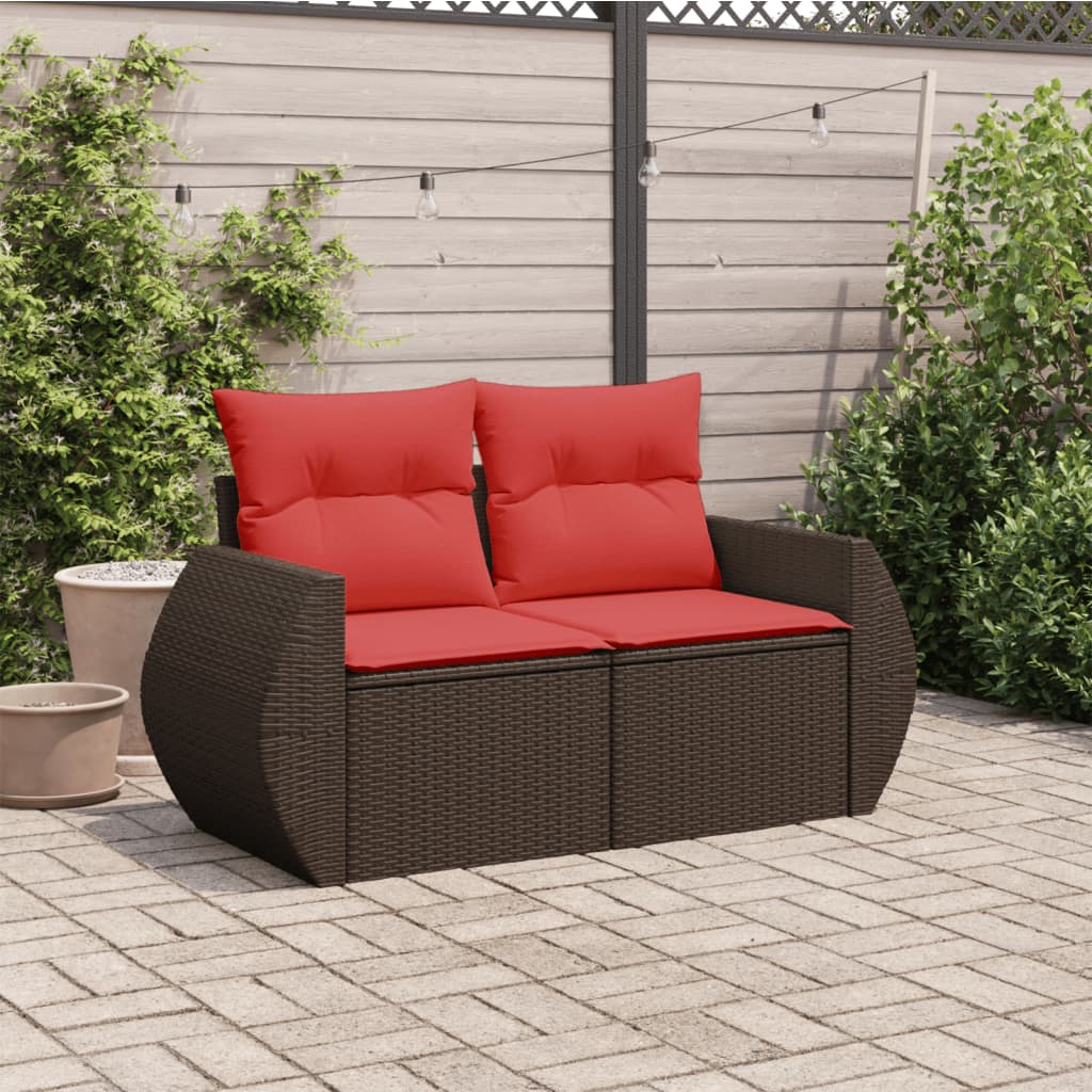 Tuinbank met kussens 2-zits poly rattan bruin
