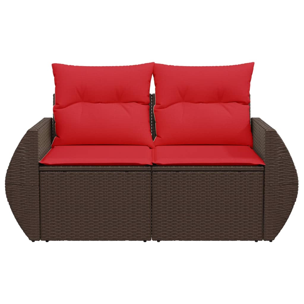 Tuinbank met kussens 2-zits poly rattan bruin