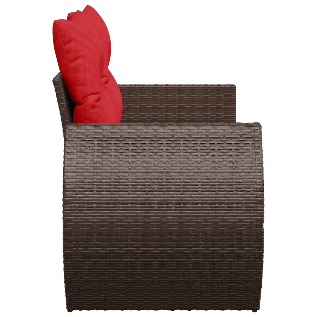 Tuinbank met kussens 2-zits poly rattan bruin