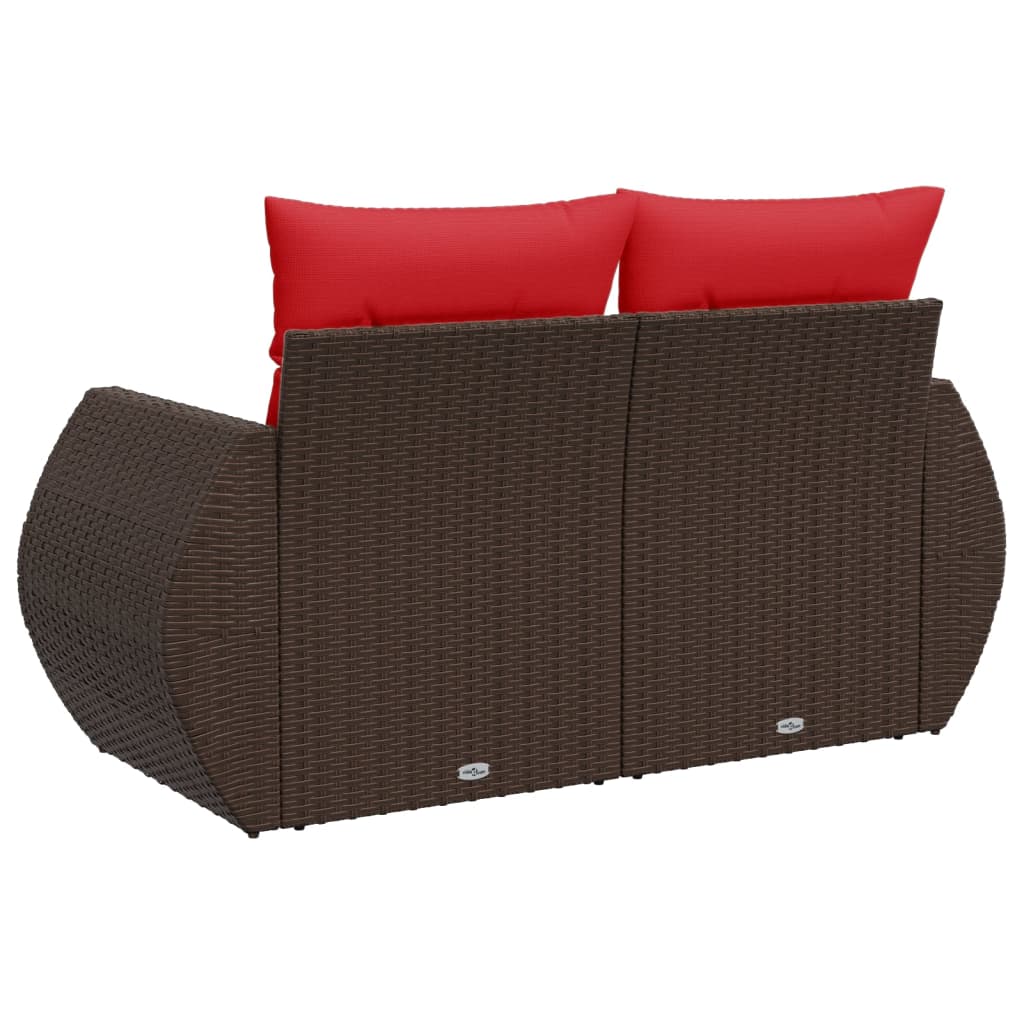 Tuinbank met kussens 2-zits poly rattan bruin