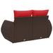 Tuinbank met kussens 2-zits poly rattan bruin