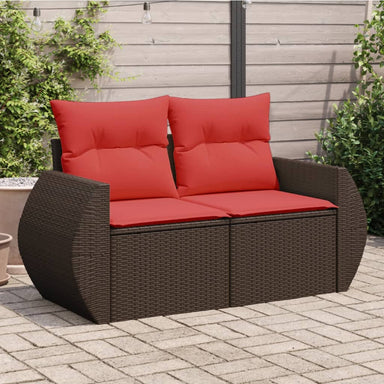 Tuinbank met kussens 2-zits poly rattan bruin