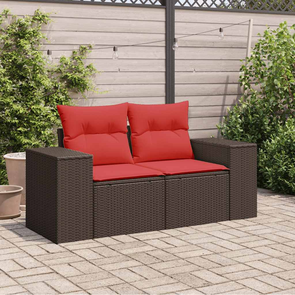 Tuinbank met kussens 2-zits poly rattan bruin