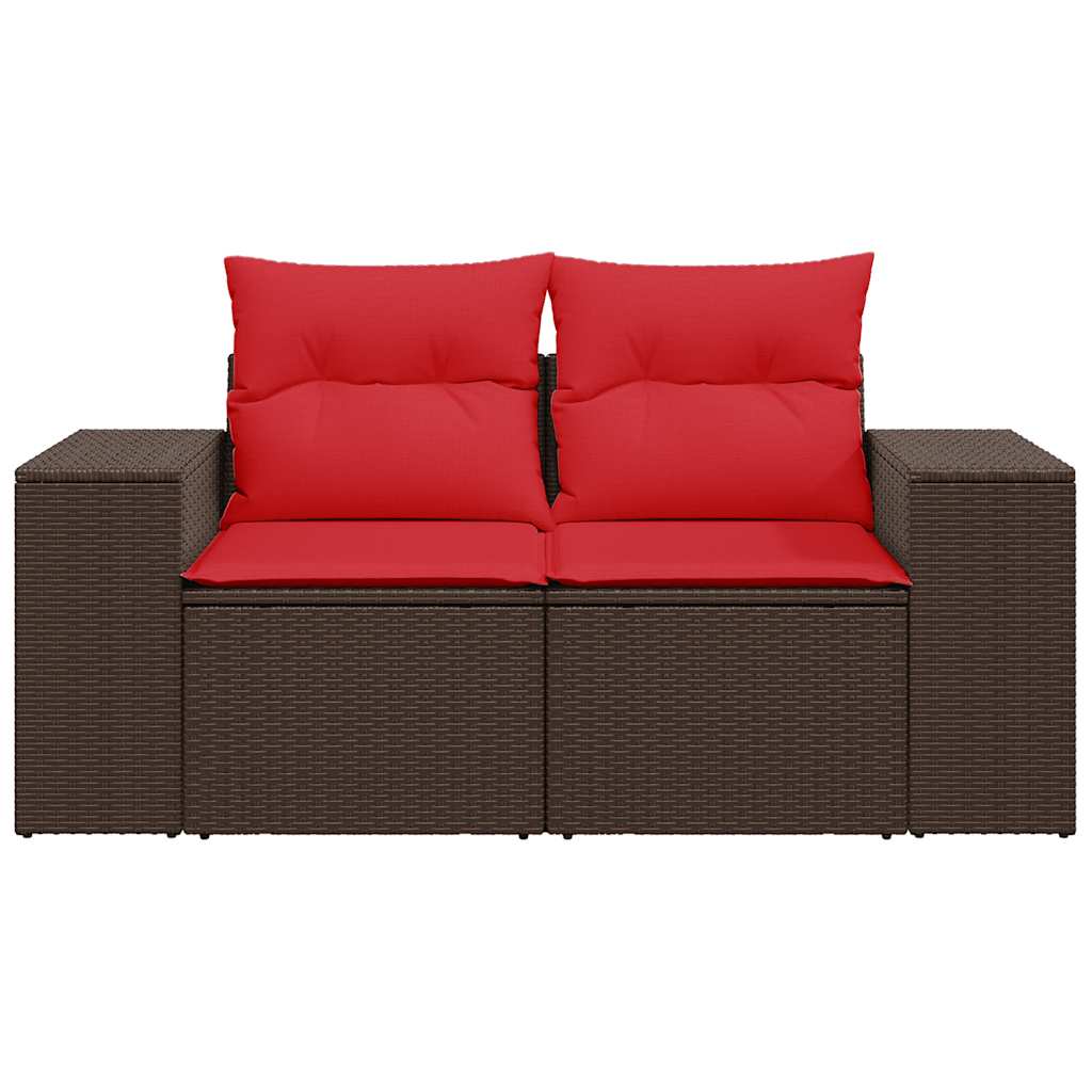 Tuinbank met kussens 2-zits poly rattan bruin