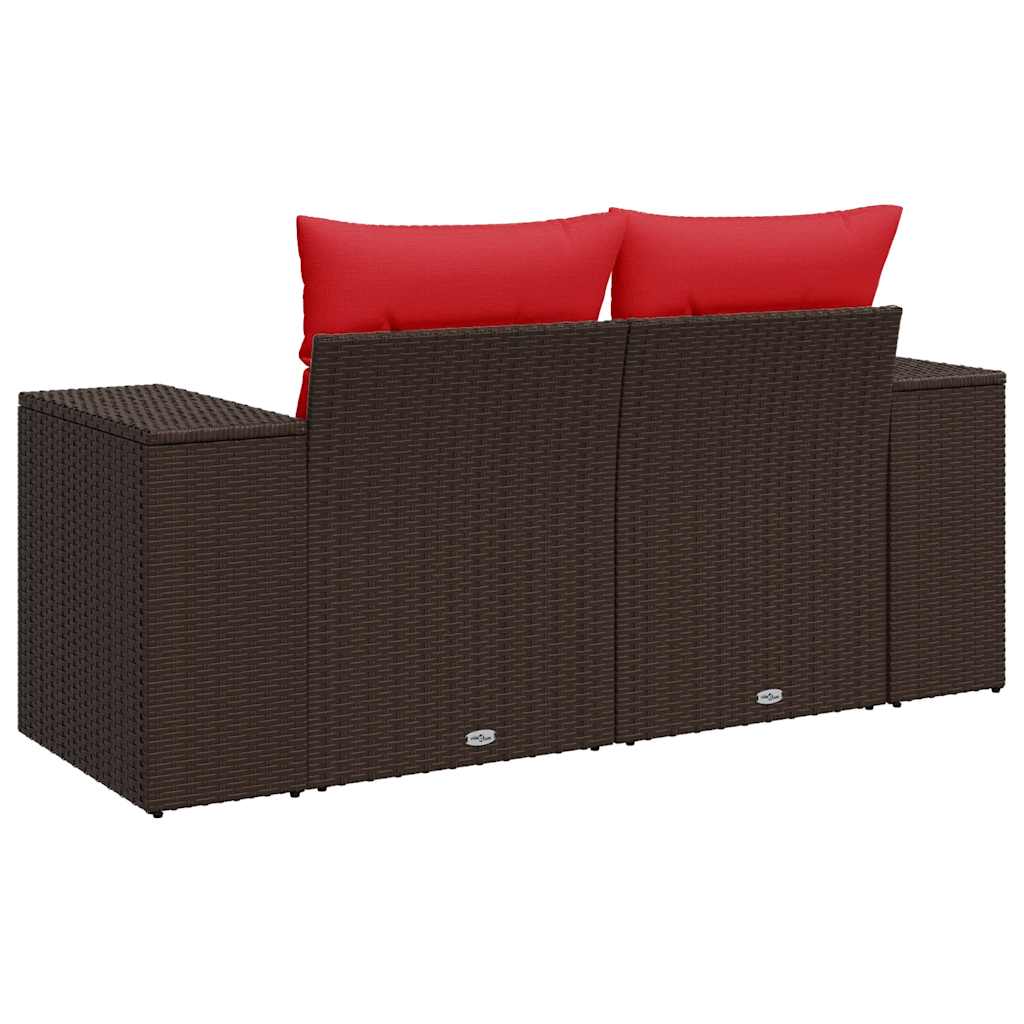 Tuinbank met kussens 2-zits poly rattan bruin