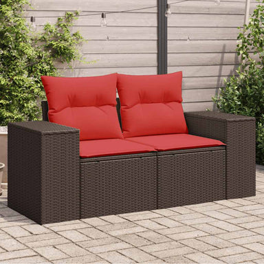 Tuinbank met kussens 2-zits poly rattan bruin