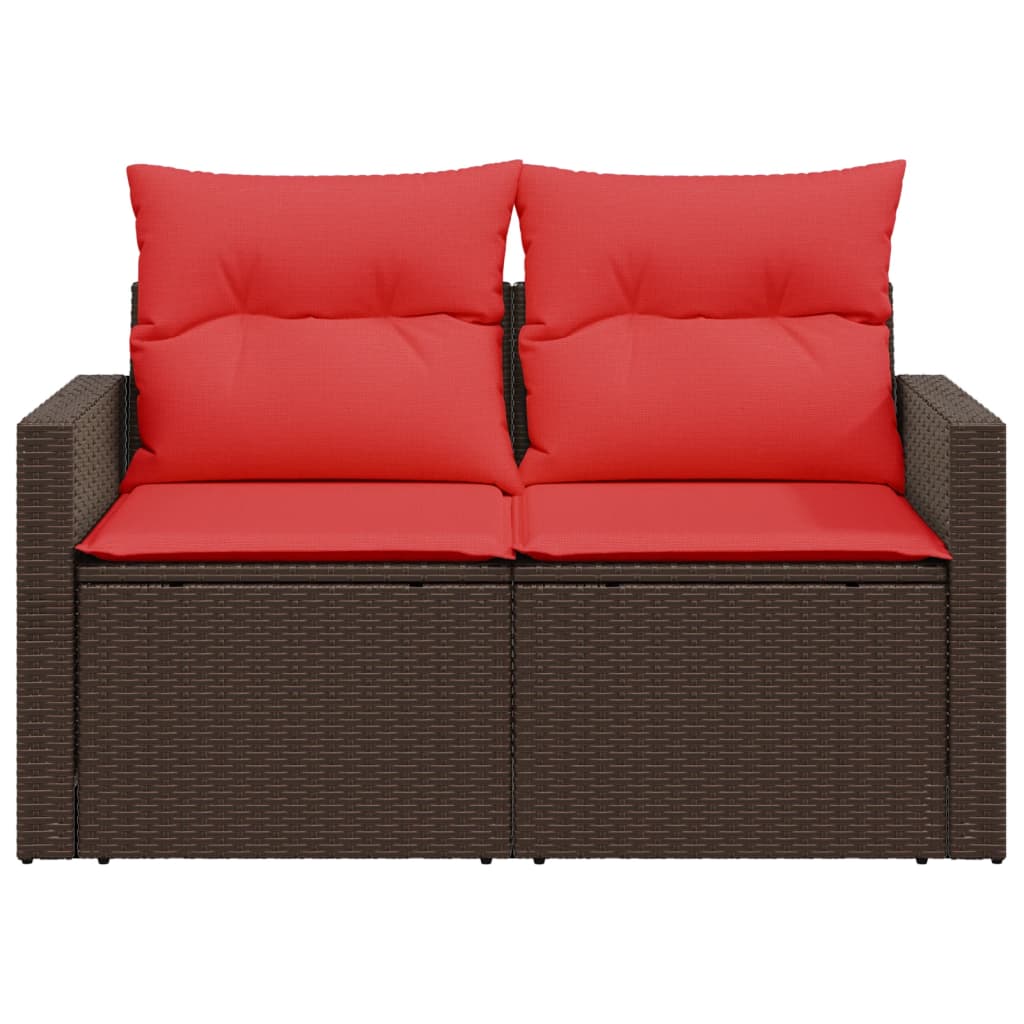 Tuinbank met kussens 2-zits poly rattan bruin